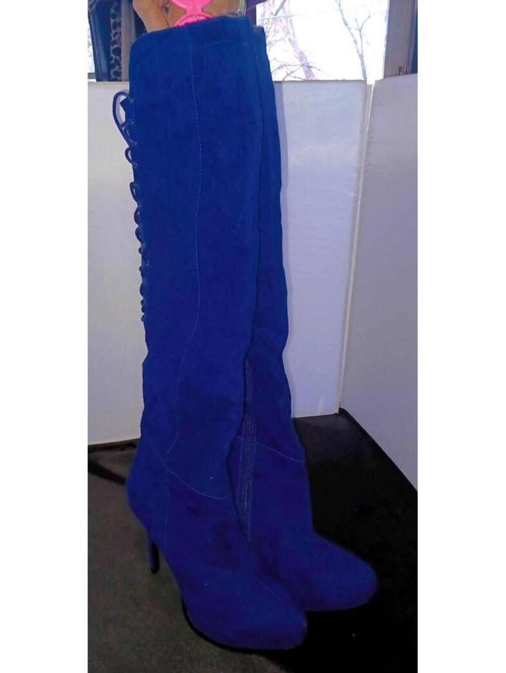 womens 2 Lips Too over the knee boots stiletto heel sz 10 Lifted Royal Blue lace